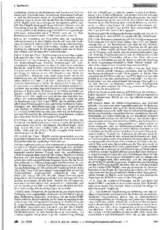 Vorschauseite 3: Tarifliche Arbeitszeitverkürzung für angestellten Hochschulprofessor