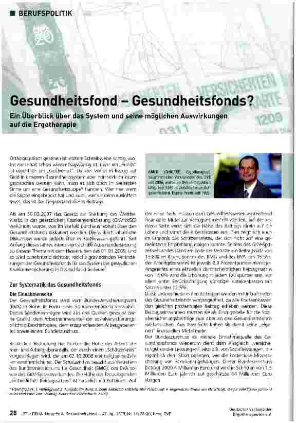 Vorschauseite 1: Gesundheitsfond - Gesundheitsfonds? Ein Überblick über das System und seine möglichen Auswirkungen auf die Ergotherapie