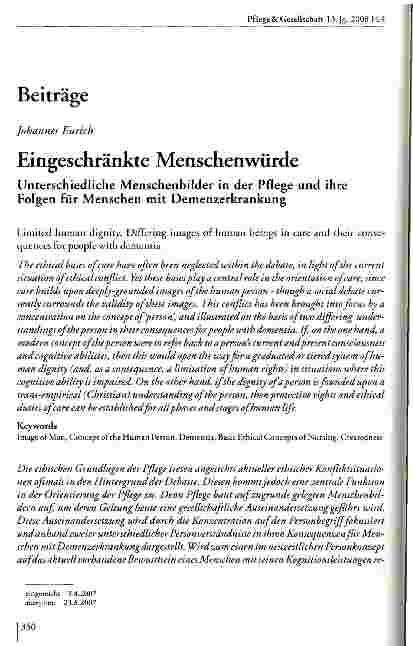 Vorschauseite 1: Eingeschränkte MenschenwürdeUnterschiedliche Menschenbilder in der Pflege und ihre Folgen für Menschen mit Demenzerkrankung