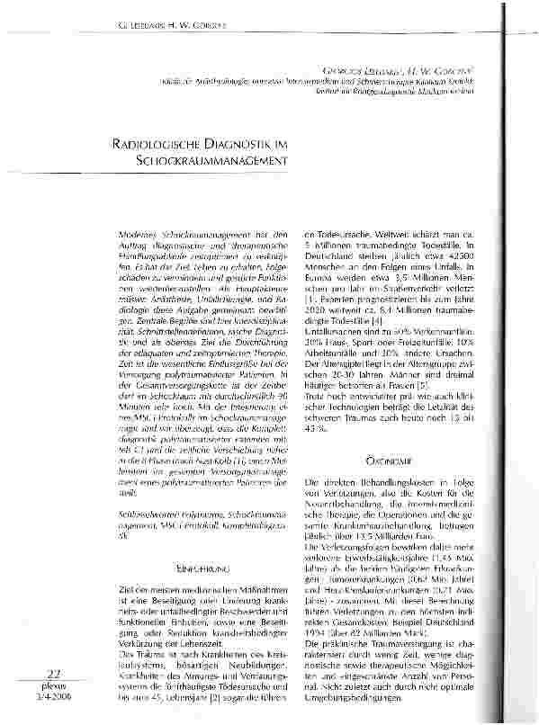 Vorschauseite 1: RADIOLOGISCHE DIAGNOSTIK IM SCHOCKRAUMMANAGEMENT