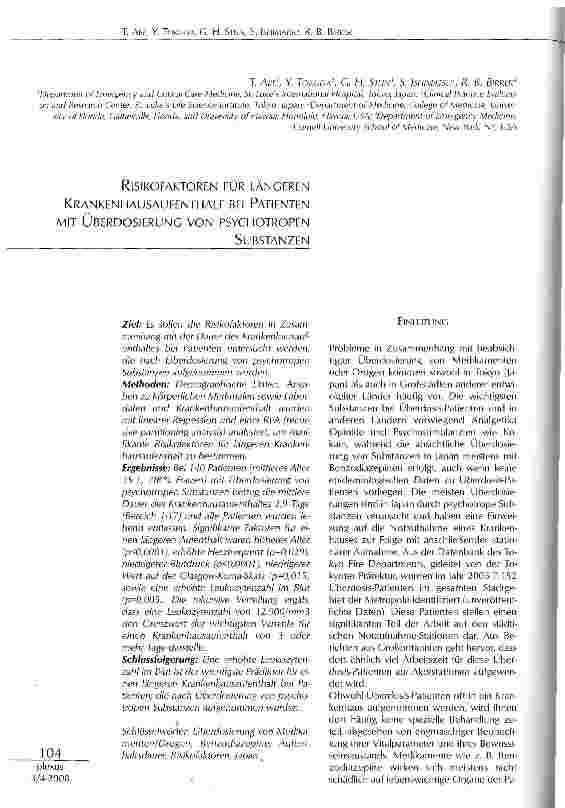 Vorschauseite 1: RISIKOFAKTOREN FÜR LÄNGEREN KRANKENHAUSAUFENTHALT BEI PATIENTEN MIT ÜBERDOSIERUNG VON PSYCHOTROPENSUBSTANZEN