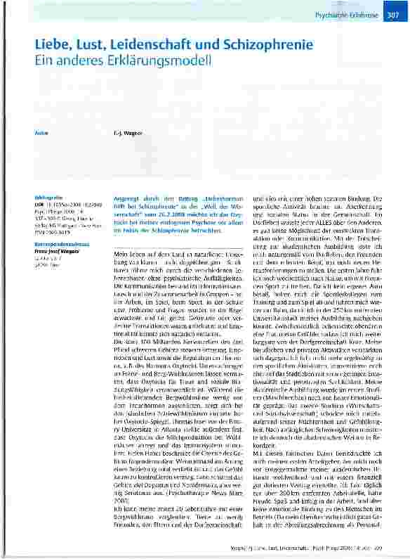 Vorschauseite 1: Liebe, Lust, Leidenschaft und SchizophrenieEin anderes Erklärungsmodell