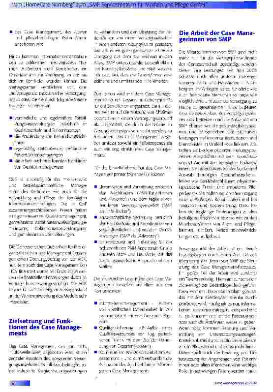 Vorschauseite 2: Vom „HomeCare Nürnberg zum „SMP Servicezentrum für Medizin und Pflege GmbH -Ein neues Versorgungsangebot in der vernetzten Gesundheitsversorgung in Nürnberg