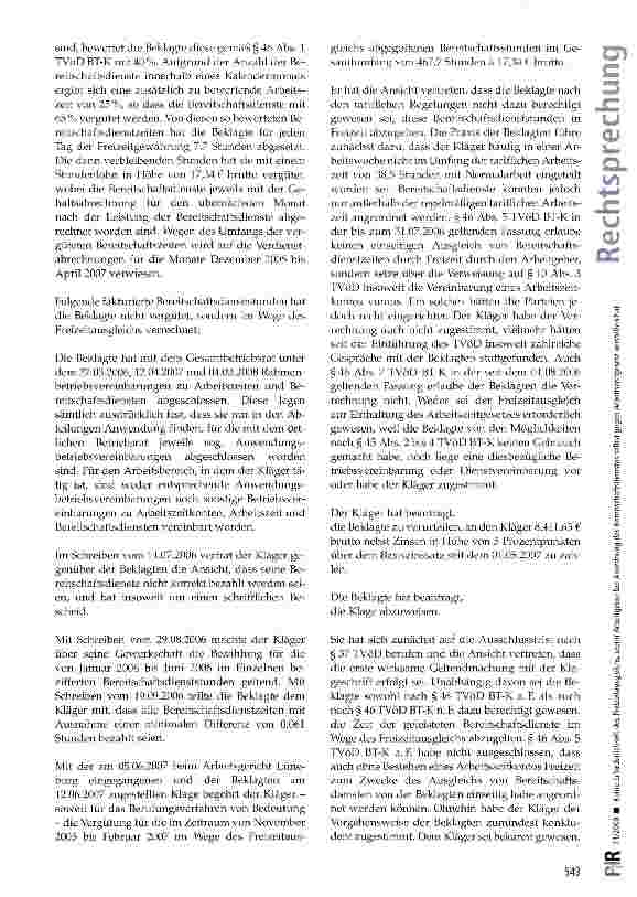 Vorschauseite 2: Keine Erforderlichkeit des Freizeitausgleichs, wenn Arbeitgeber bei Anordnung des Bereitschaftsdienstes selbst gegen Arbeitszeitgesetz verstoßen hat