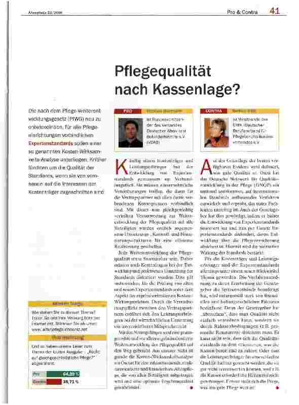 Vorschauseite 1: Pflegequalität nach Kassenlage?