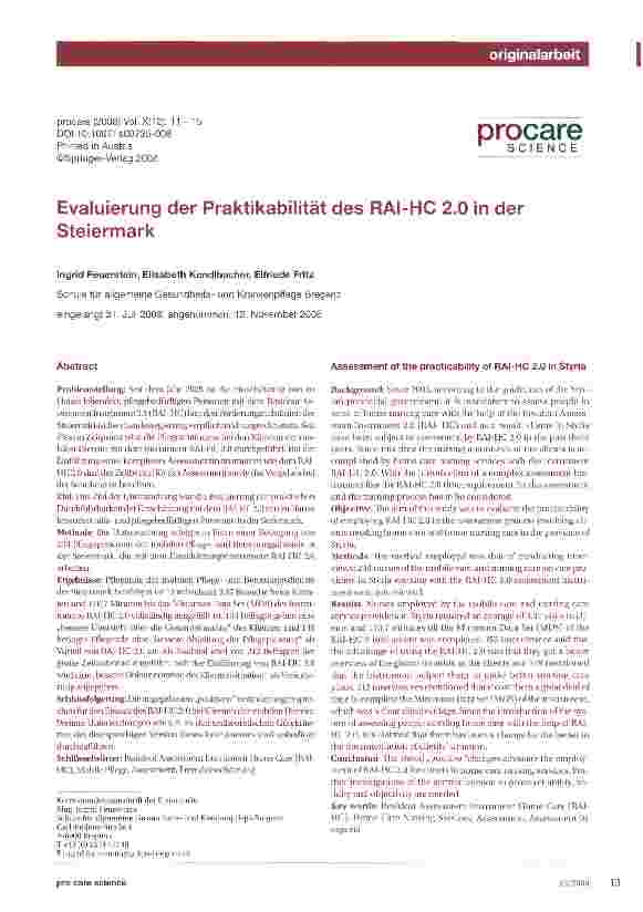 Vorschauseite 1: Evaluierung der Praktikabilität des RAI-HC 2.0 in der Steiermark