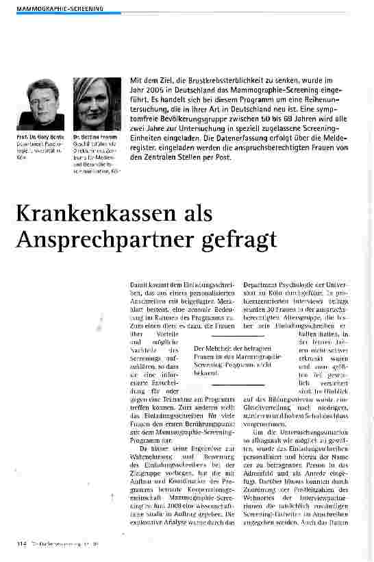 Vorschauseite 1: Krankenkassen als Ansprechpartner gefragt