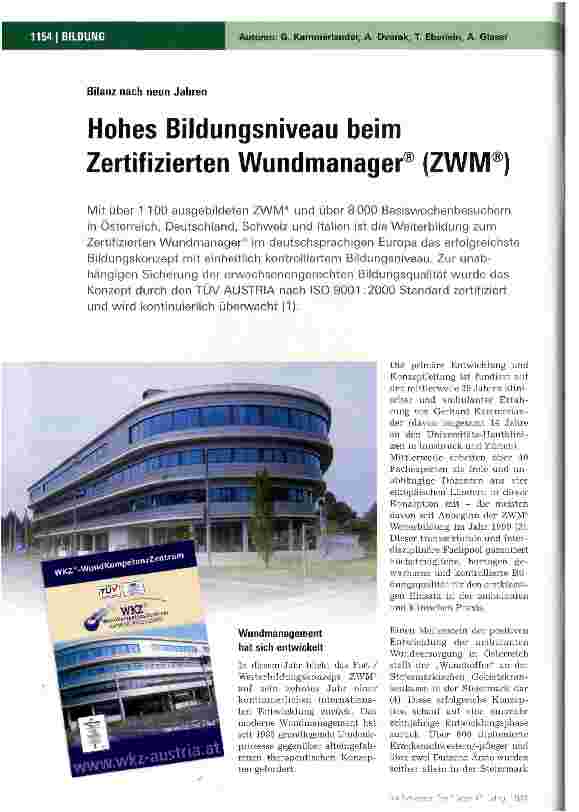 Vorschauseite 1: Hohes Bildungsniveau beim Zertifizierten Wundmanager® (ZWM®)