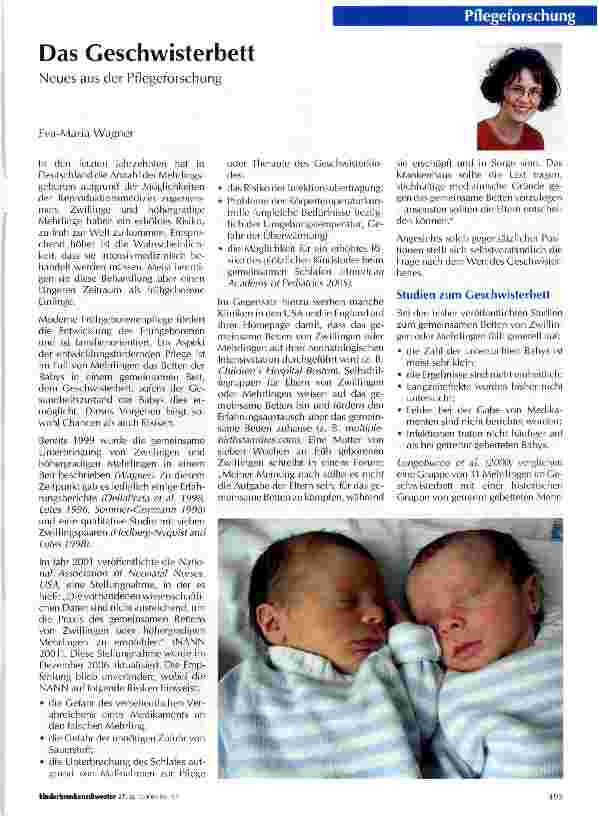 Vorschauseite 1: Das GeschwisterbettNeues aus der Pflegeforschung