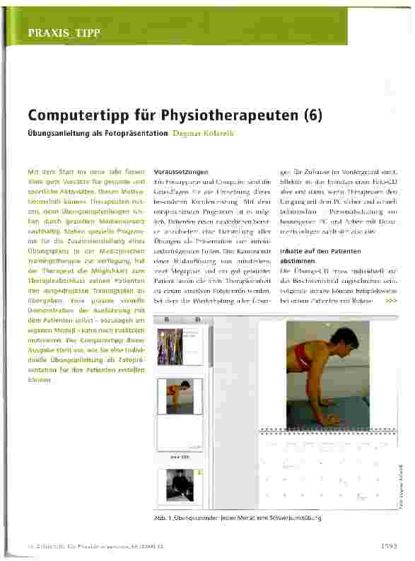 Vorschauseite 1: Computertipp für Physiotherapeuten (6)Übungsanleitung als Fotopräsentation