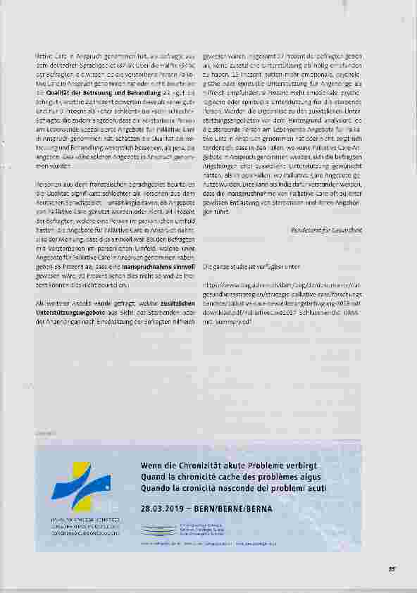 Vorschauseite 3: Eine neue Bevölkerungsbefragung zeigt eine hohe Akzeptanz von Palliative Care
