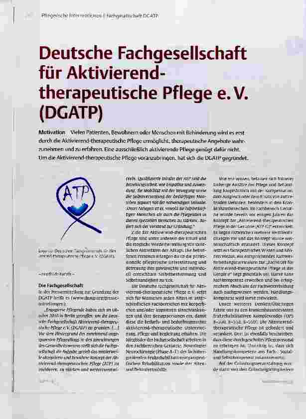 Vorschauseite 1: Deutsche Fachgesellschaft für Aktivierendtherapeutische Pflege e. V. (DGATP)