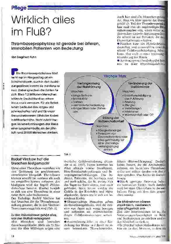 Vorschauseite 1: Wirklich alles im Fluß? Thromboseprophylaxe ist gerade bei älteren, immobilen Patienten von Bedeutung