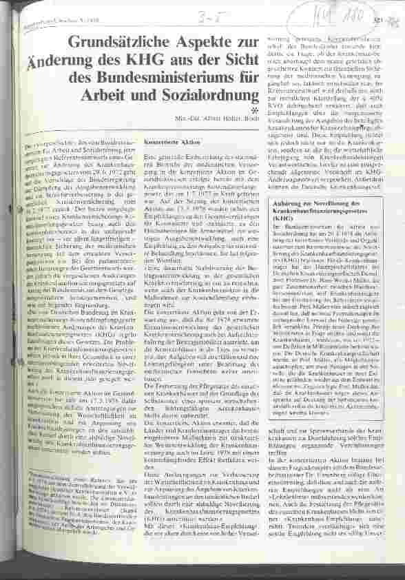 Vorschauseite 1: Grundsätzliche Aspekte zur Änderung des KHG aus der Sicht des Bundesministeriums für Arbeit und Sozialordnung