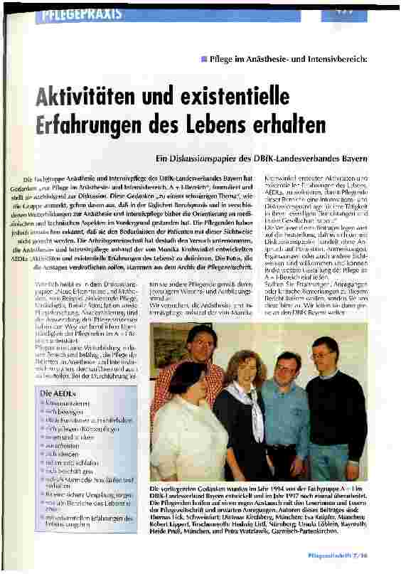 Vorschauseite 1: Pflege im Anästhesieund Intensivbereich Aktivitäten und existentielle Erfahrungen des Lebens erhalten Ein Diskussionspapier des DBfK-Landesverbandes Bayern