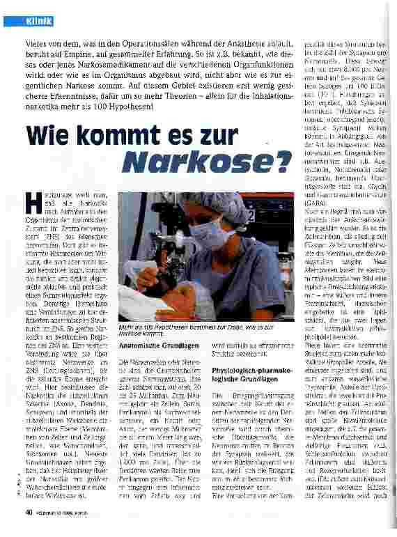 Vorschauseite 1: Wie kommt es zur Narkose?