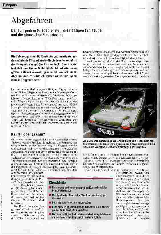 Vorschauseite 1: Abgefahren Der Fuhrpark in Pflegediensten: die richtigen Fahrzeuge und die sinnvolle Finanzierung
