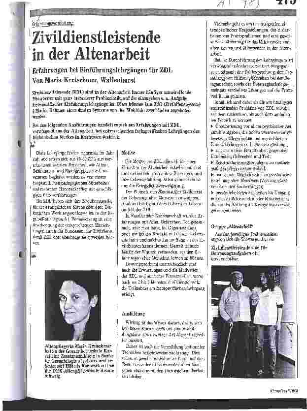 Vorschauseite 1: Zivildienstleistende in der Altenarbeit Erfahrungen bei Einführungslehrgängen für ZDL