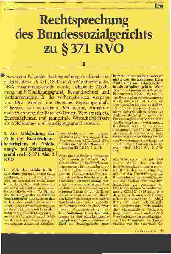 Vorschauseite 1: Rechtssprechung des Bundessozialgerichts zu Paragraph 371 RVO Teil: II