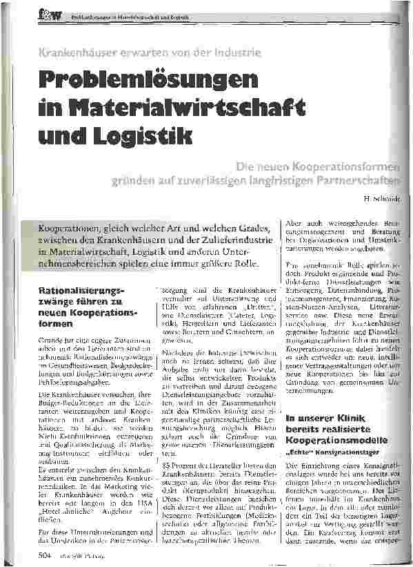 Vorschauseite 1: Problemlösungen in Materialwirtschaft und Logistik Neue Kooperationsformen gründen auf langfristigen Partnerschaften