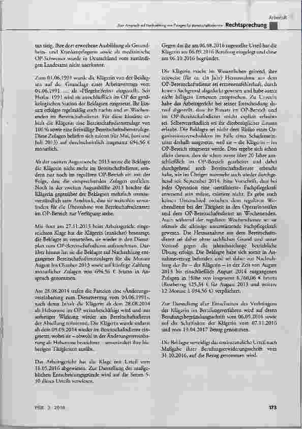 Vorschauseite 2: Zum Anspruch auf Nachzahlung von Zulagen für Bereitschaftsdienste