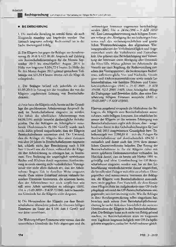 Vorschauseite 3: Zum Anspruch auf Nachzahlung von Zulagen für Bereitschaftsdienste
