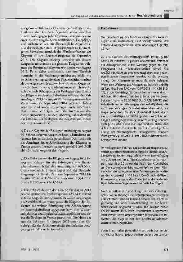 Vorschauseite 4: Zum Anspruch auf Nachzahlung von Zulagen für Bereitschaftsdienste