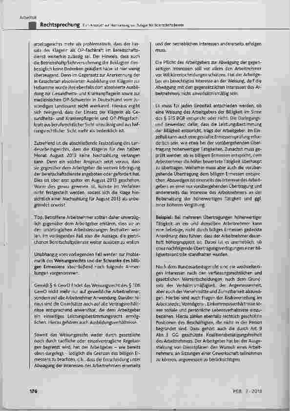 Vorschauseite 5: Zum Anspruch auf Nachzahlung von Zulagen für Bereitschaftsdienste