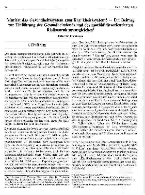 Vorschauseite 1: Mutiert das Gesundheitssystem zum Krankheitssystem? — Ein Beitrag zur Einführung des Gesundheitsfonds und des morbiditätsorientierten Risikostrukturausgleiches