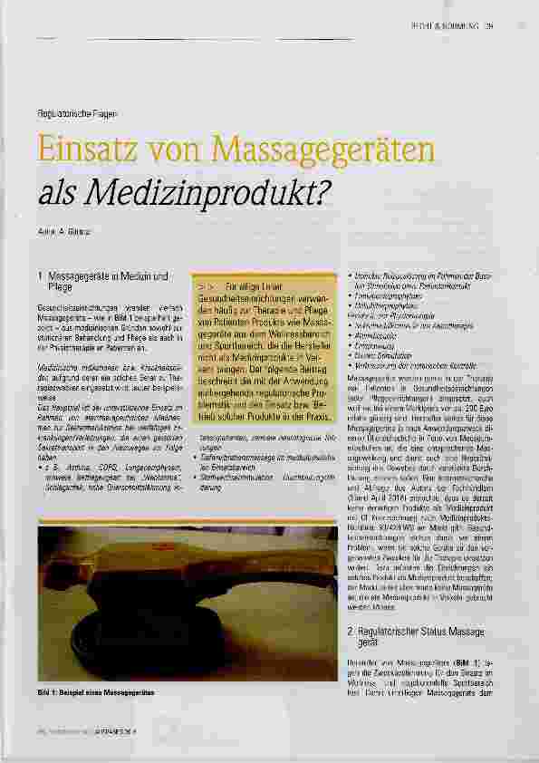 Vorschauseite 1: Einsatz von Massagegeräten als Medizinprodukt?