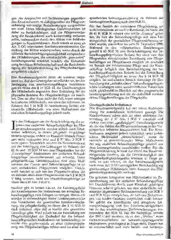 Vorschauseite 4: Pflegewissenschaftlich überholt, sozialrechtlich brisant: Die Abgrenzung von Grundund Behandlungspflege - gleichzeitig Anmerkung zum Mukoviszidose-Urteil des BSG -