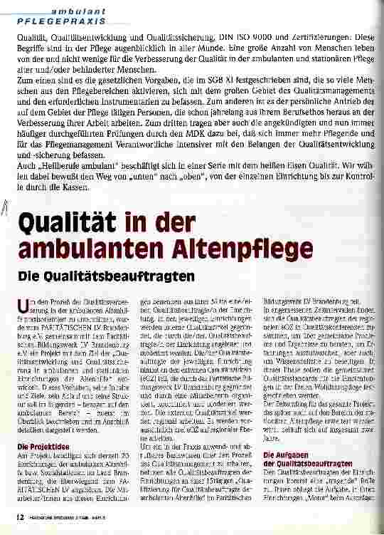 Vorschauseite 1: Qualität in der ambulanten Altenpflege Die Qualitätsbeauftragten