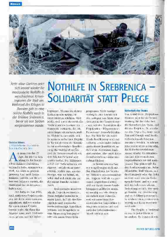 Vorschauseite 1: Nothilfe in Sebrenica - Solidarität statt Pflege