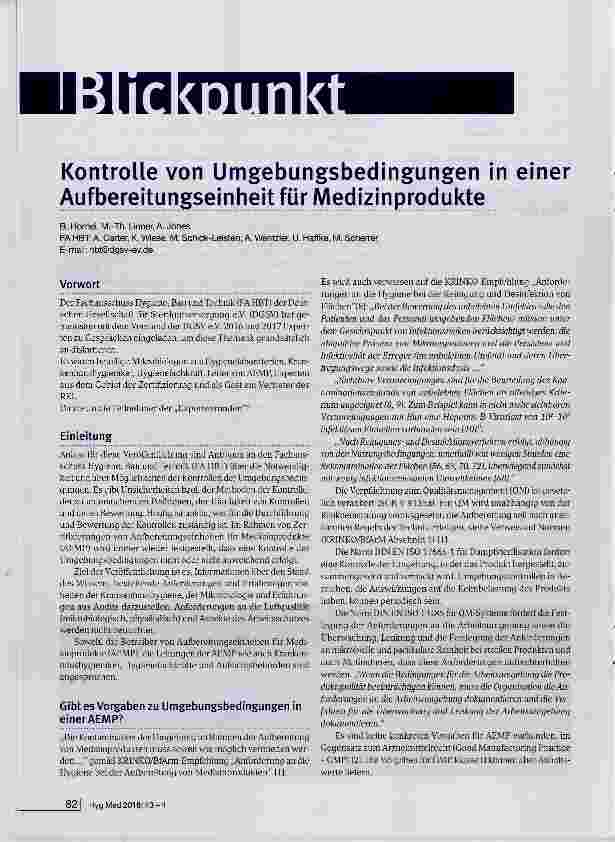 Vorschauseite 1: Kontrolle von Umgebungsbedingungen in einer Aufbereitungseinheit für Medizinprodukte