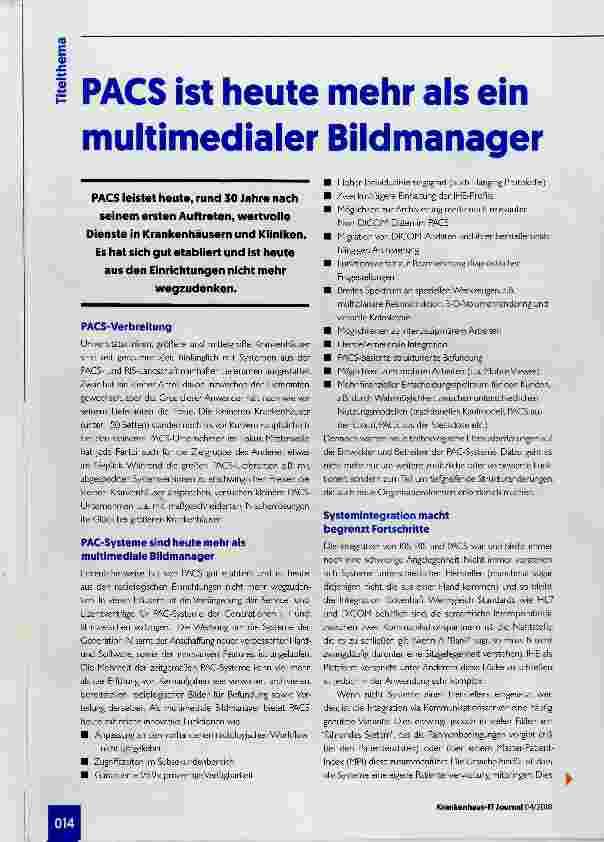 Vorschauseite 1: PACS ist heute mehr als ein multimedialer Bildmanager