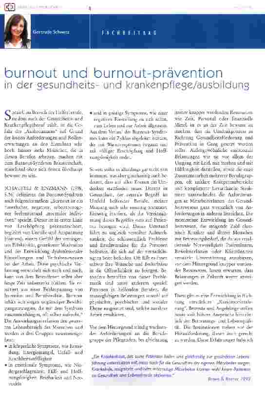 Vorschauseite 1: burnout und burnout-prävention in der gesundheitsund krankenpflege/ausbildung