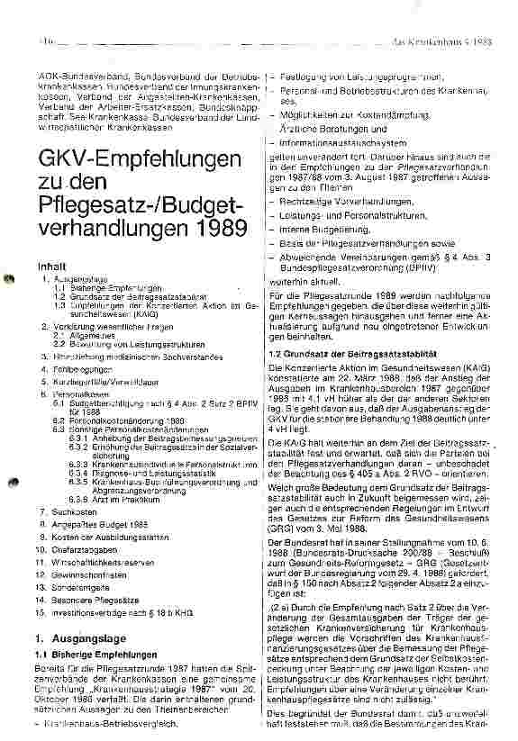 Vorschauseite 1: GKV-Empfehlungen zu den Pflegesatz-/Budgetverhandlungen 1989