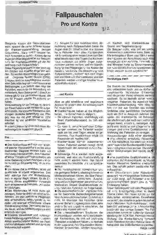 Vorschauseite 1: Fallpauschalen Pro und Kontra