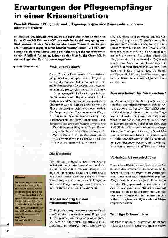 Vorschauseite 1: Erwartungen der Pflegeempfänger in einer Krisensituation Was hilft/hemmt Pflegende und Pflegeempfänger, Krisen wahrzunehmen