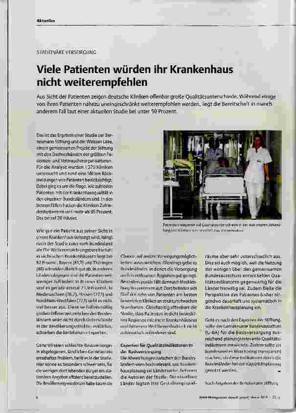 Vorschauseite 1: Viele Patienten würden ihr Krankenhaus nicht weiterempfehlen