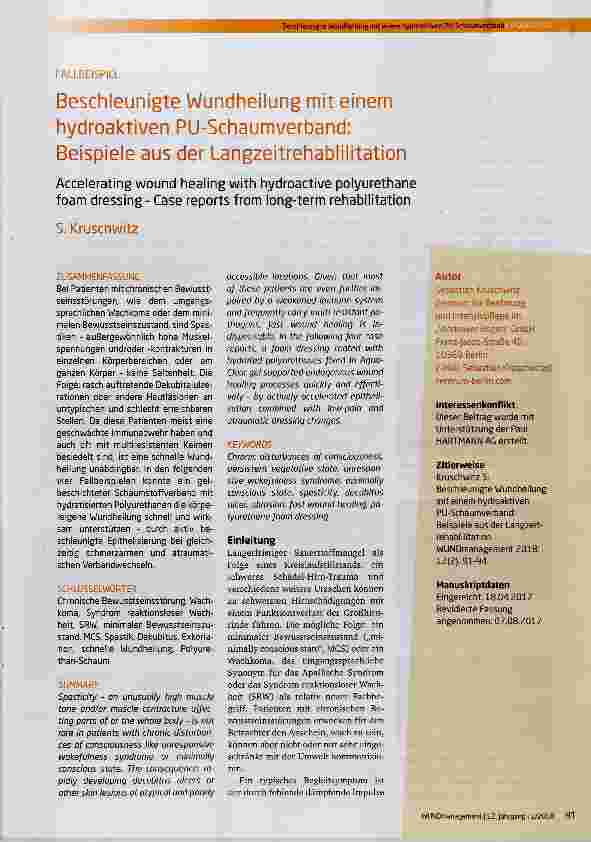 Vorschauseite 1: Beschleunigte Wundheilung mit einem hydroaktiven PU-Schaumverband: Beispiele aus der Langzeitrehablilitation