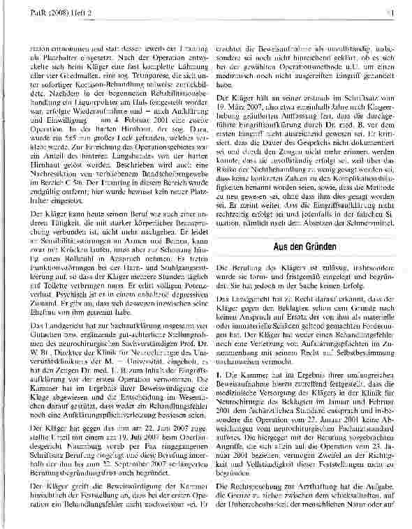 Vorschauseite 2: Schmerzbedingte unzureichende Aufnahmefähigkeit eines Patienten während des ärztlichen Aufklärungsgesprächs
