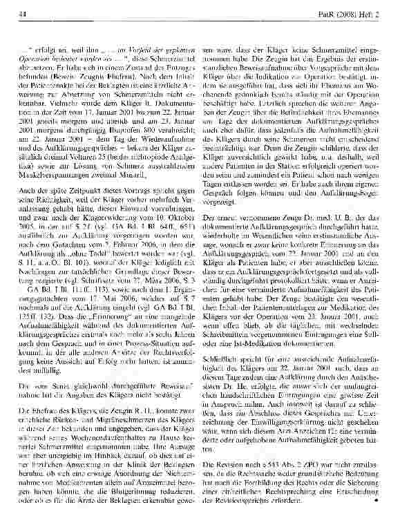 Vorschauseite 5: Schmerzbedingte unzureichende Aufnahmefähigkeit eines Patienten während des ärztlichen Aufklärungsgesprächs