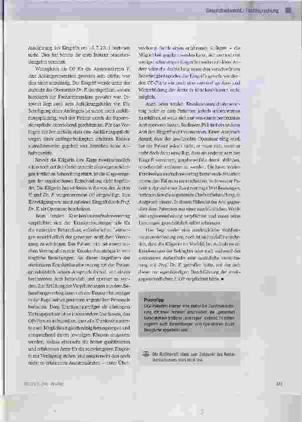 Vorschauseite 2: Operation durch einen bestimmten Arzt bei einem totalen Krankenhausaufnahmevertrag