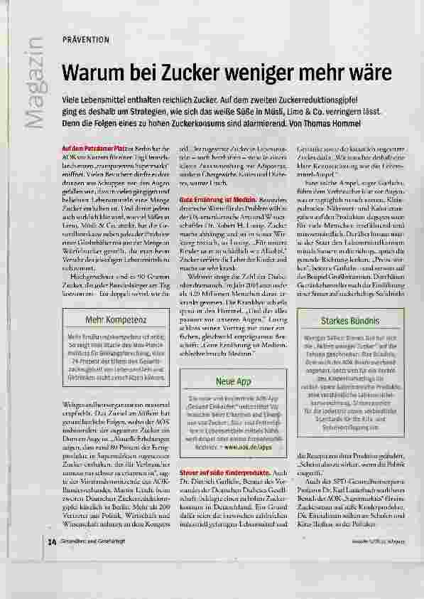 Vorschauseite 1: Warum bei Zucker weniger mehr wäre