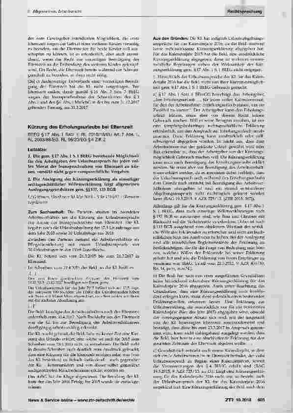 Vorschauseite 3: Vorzeitige Beendigung der Elternzeit wegen der Geburt eines weiteren Kindes nach §16 Abs. 3 Satz 2 BEEGBEEG § 16 Abs. 3 Satz 2; BGB § 611 Abs. 1; § 615 Satz 1; ZPO §256 Abs.1