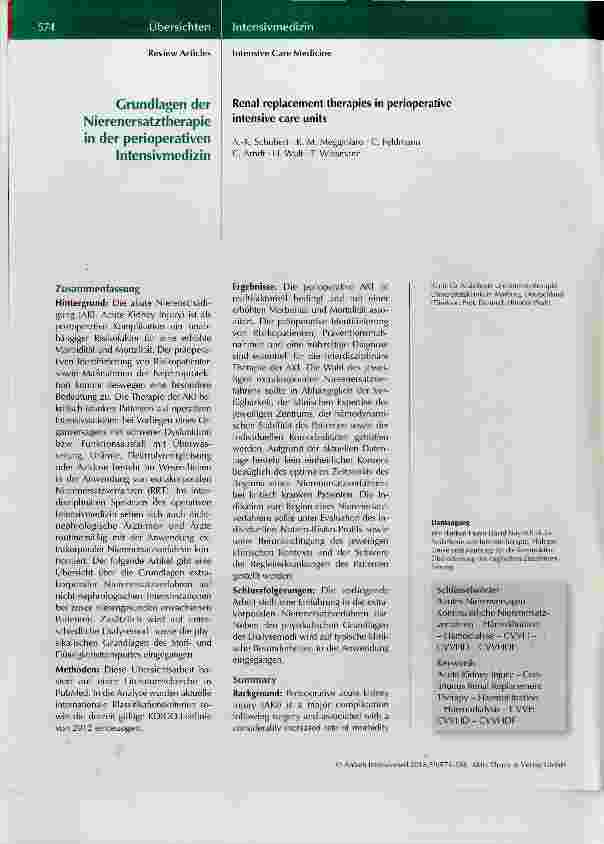 Vorschauseite 1: Grundlagen der Nierenersatztherapie in der perioperativen Intensivmedizin