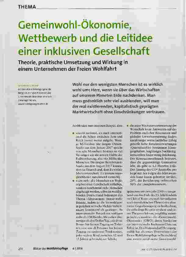 Vorschauseite 1: Gemeinwohl-Ökonomie, Wettbewerb und die Leitidee einer inklusiven Gesellschaft