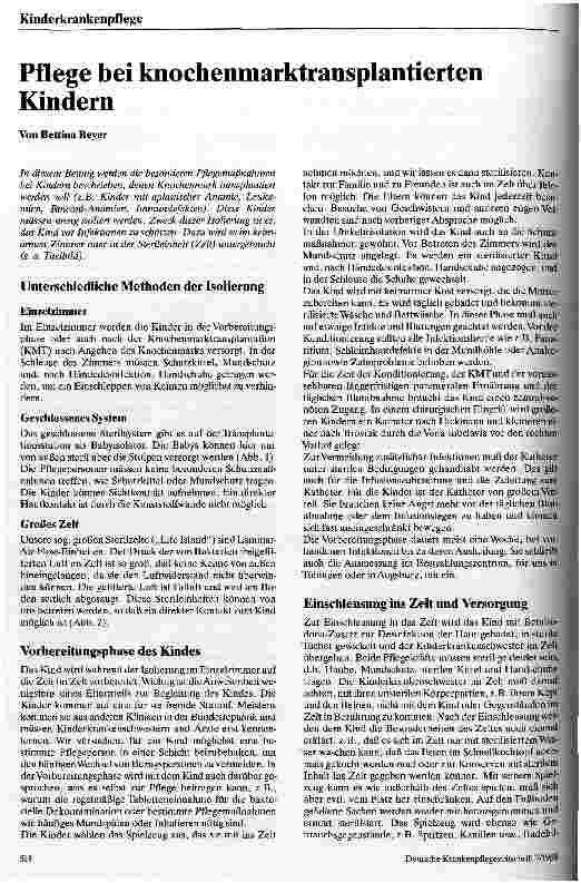 Vorschauseite 1: Pflege bei knochenmarktransplantierten Kindern