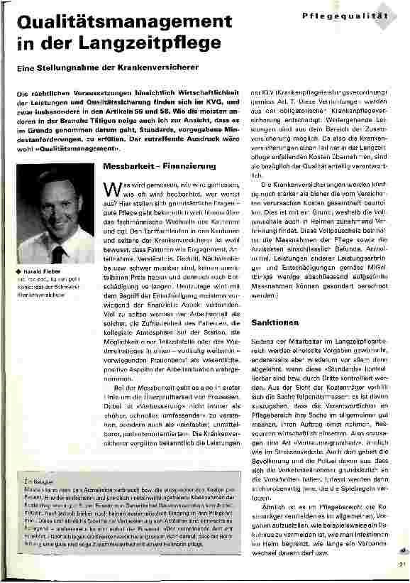 Vorschauseite 1: Qualitätsmanagement in der Langzeitpflege Eine Stellungnahme der Krankenversicherer